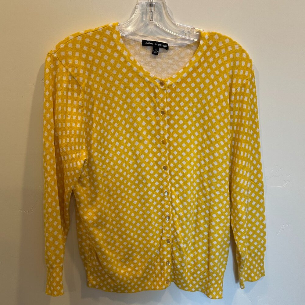 Cable & Gauge Yellow White Diamond Button Up Cardigan Size XL